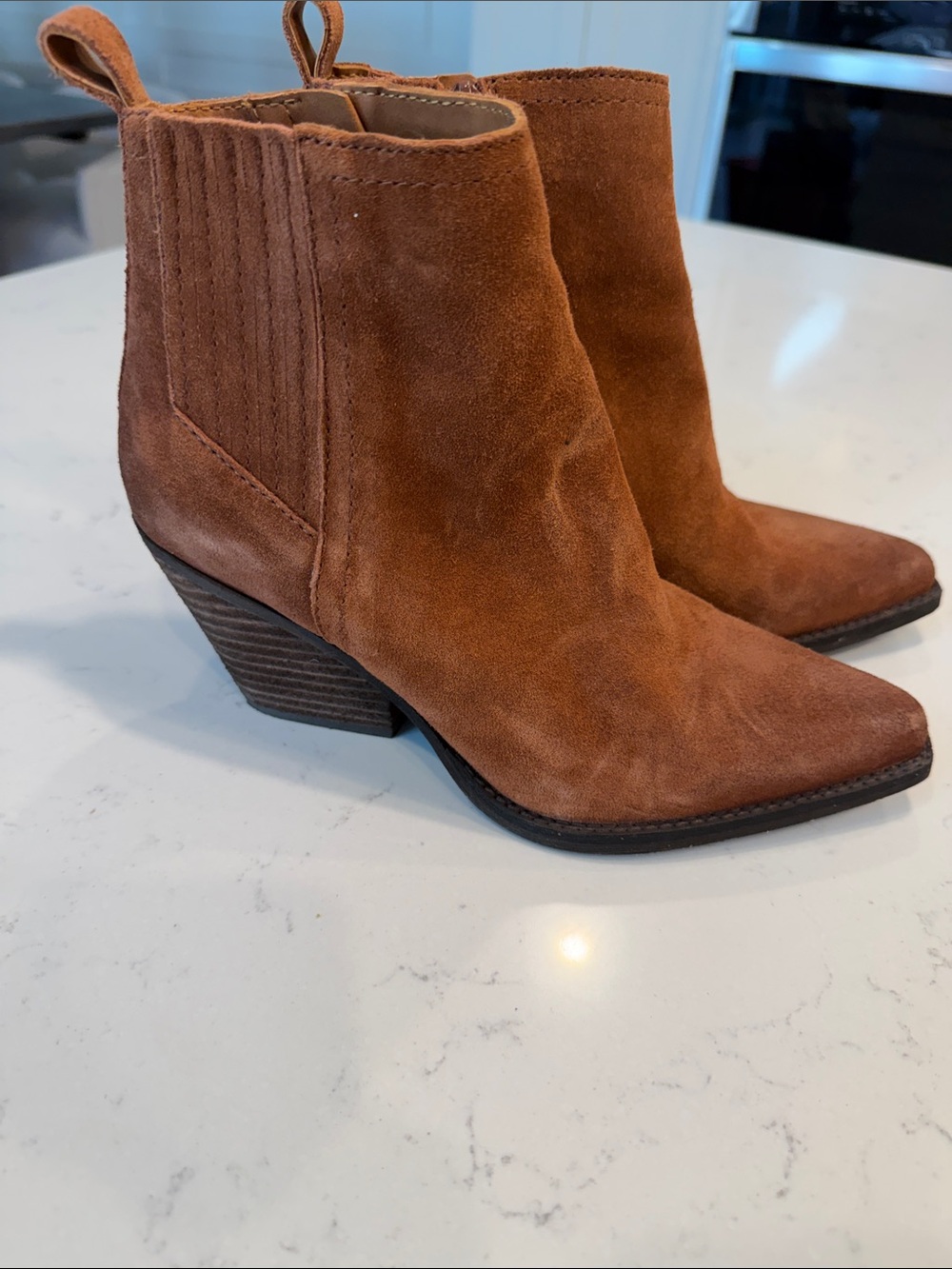 Zodiac Chestnut Suede Pointed Ankle Booties